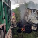 Carreta pega fogo e motorista morre na BR-316, em cima da ponte do posto fiscal do Km 17, município de Codó