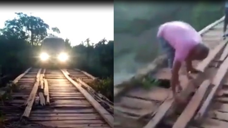 “Governador Eugênio Barros”  Bomba, Bomba perigo a Ponte que liga o povoado Santiago ao povoado Tamboril por pouco não cai com os alunos
