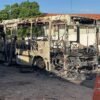 Ônibus pega fogo ao colidir com moto em Teresina