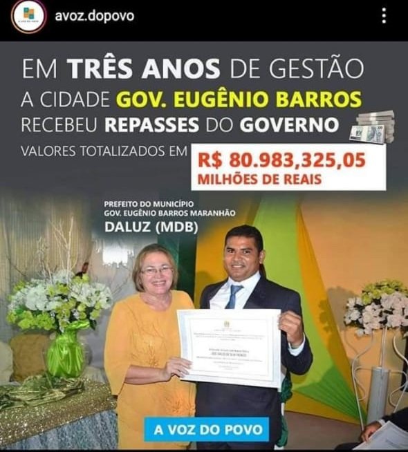 Prefeitura de Governador Eugênio Barros recebeu em três anos de administração mais de oitenta milhões de reais, e a população pergunta, onde foi aplicado?