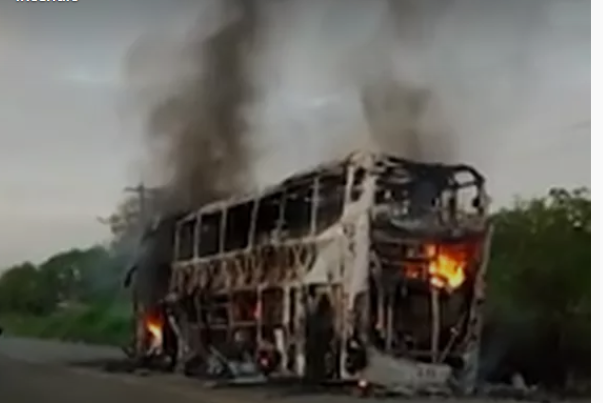 Ônibus pega fogo na BR 316 próximo a Pio XII