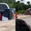 Ônibus com passageiros é arrastado pela água em rodovia que liga Pedreiras e Lima Campos