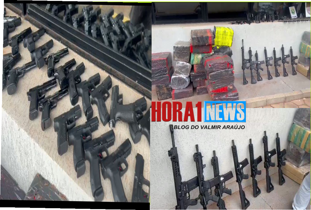 PF apreende no estado do Paraná, 7 fuzis, 75 pistolas e aproximadamente 2.130 kg de maconha