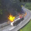 Carreta de combustível explode, deixa rastro de fogo e interdita Morro dos Cavalos na BR-101 em Florianópolis
