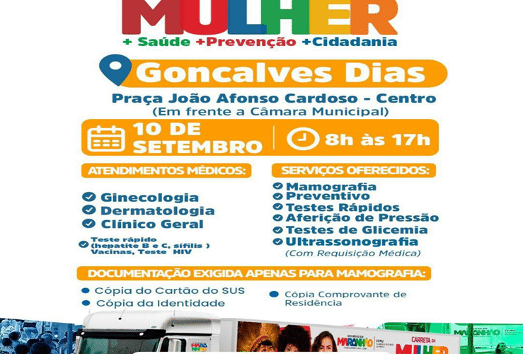 A carreta da mulher estárá em Gonçalves Dias no dia 10 de Setembro